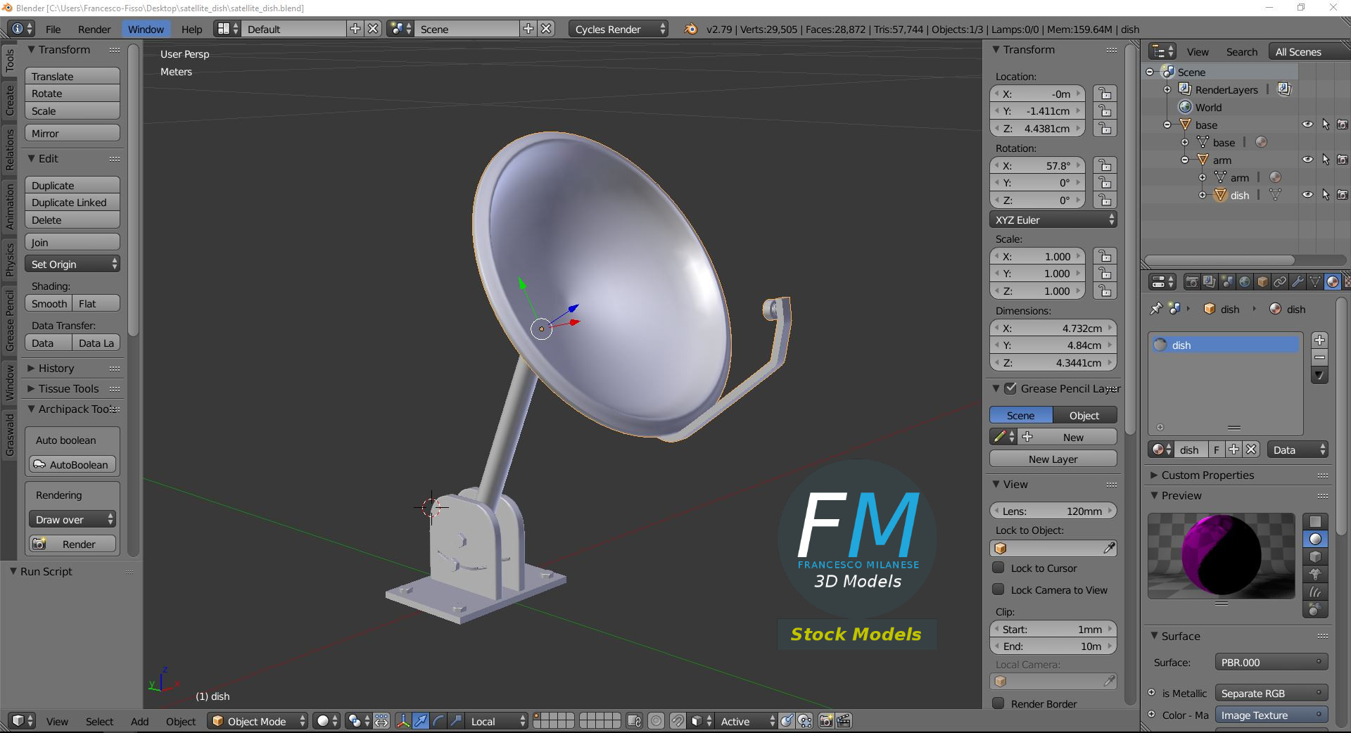 3D-Modell - Verstellbare Satellitenschüssel - 09