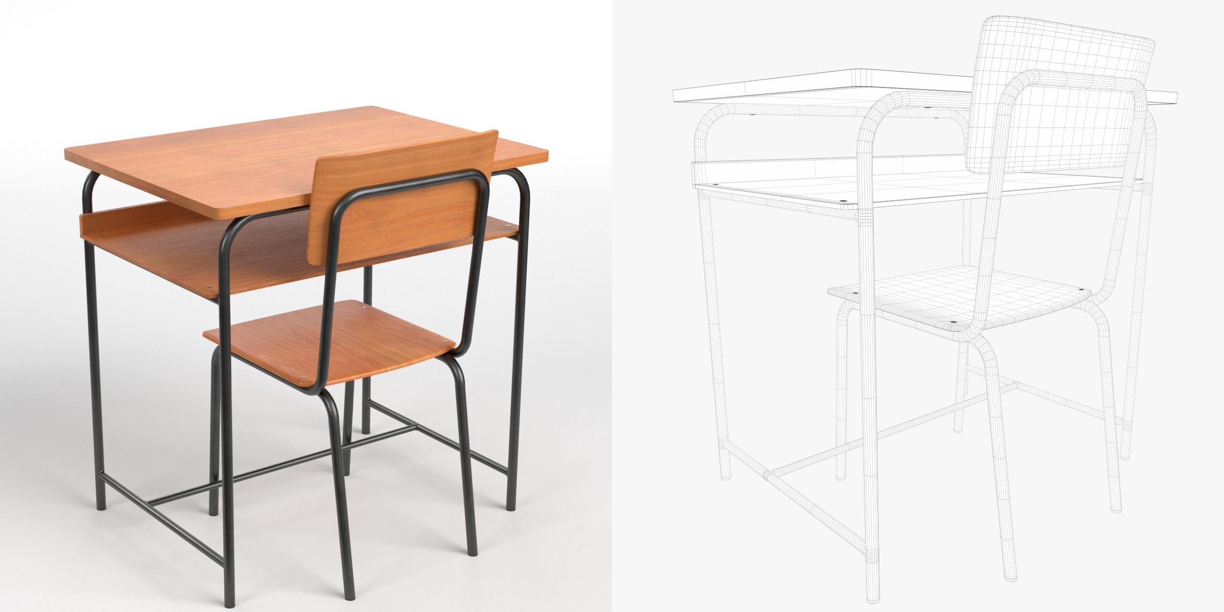 3D-Modell - Schulbank und Stuhl
