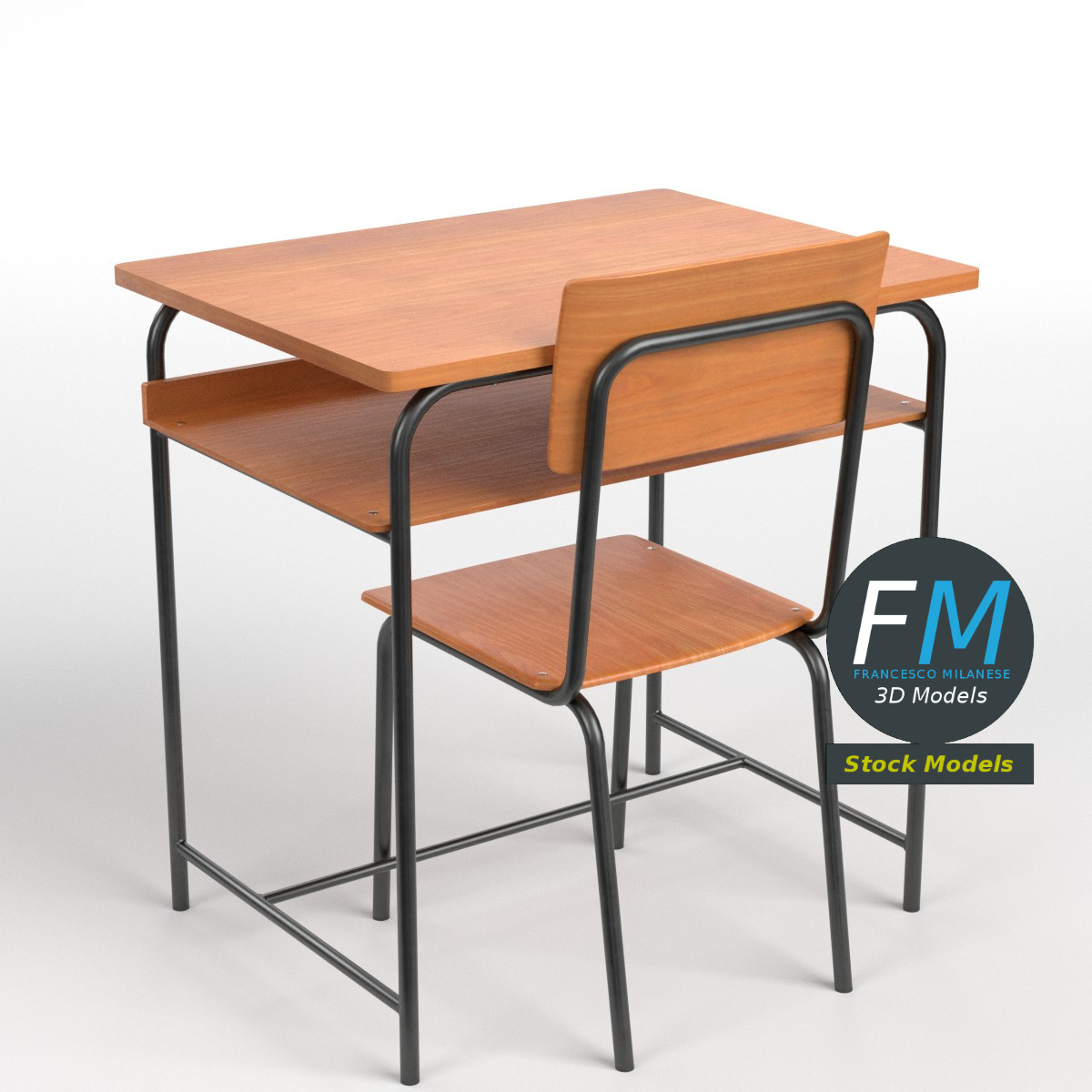 3D-Modell - Schulbank und Stuhl - 01