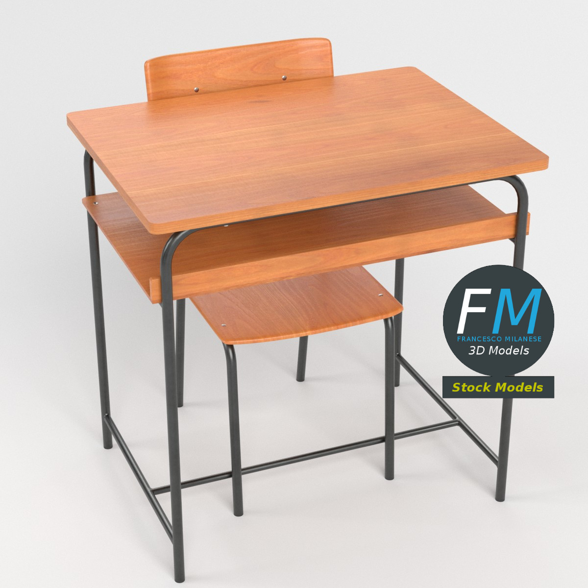 3D-Modell - Schulbank und Stuhl - 02