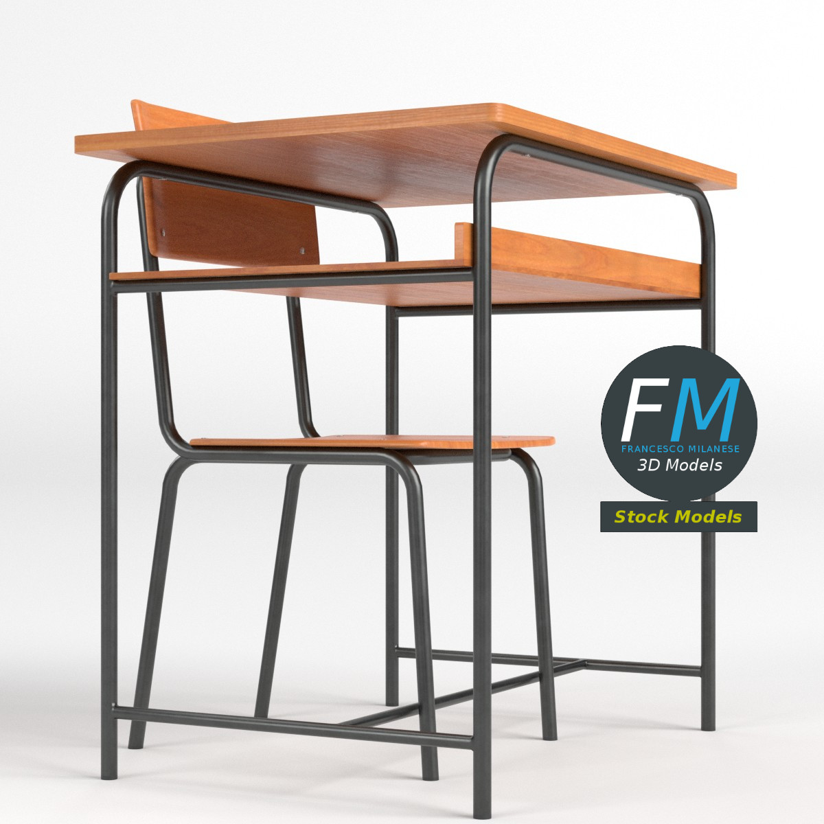 3D-Modell - Schulbank und Stuhl - 03