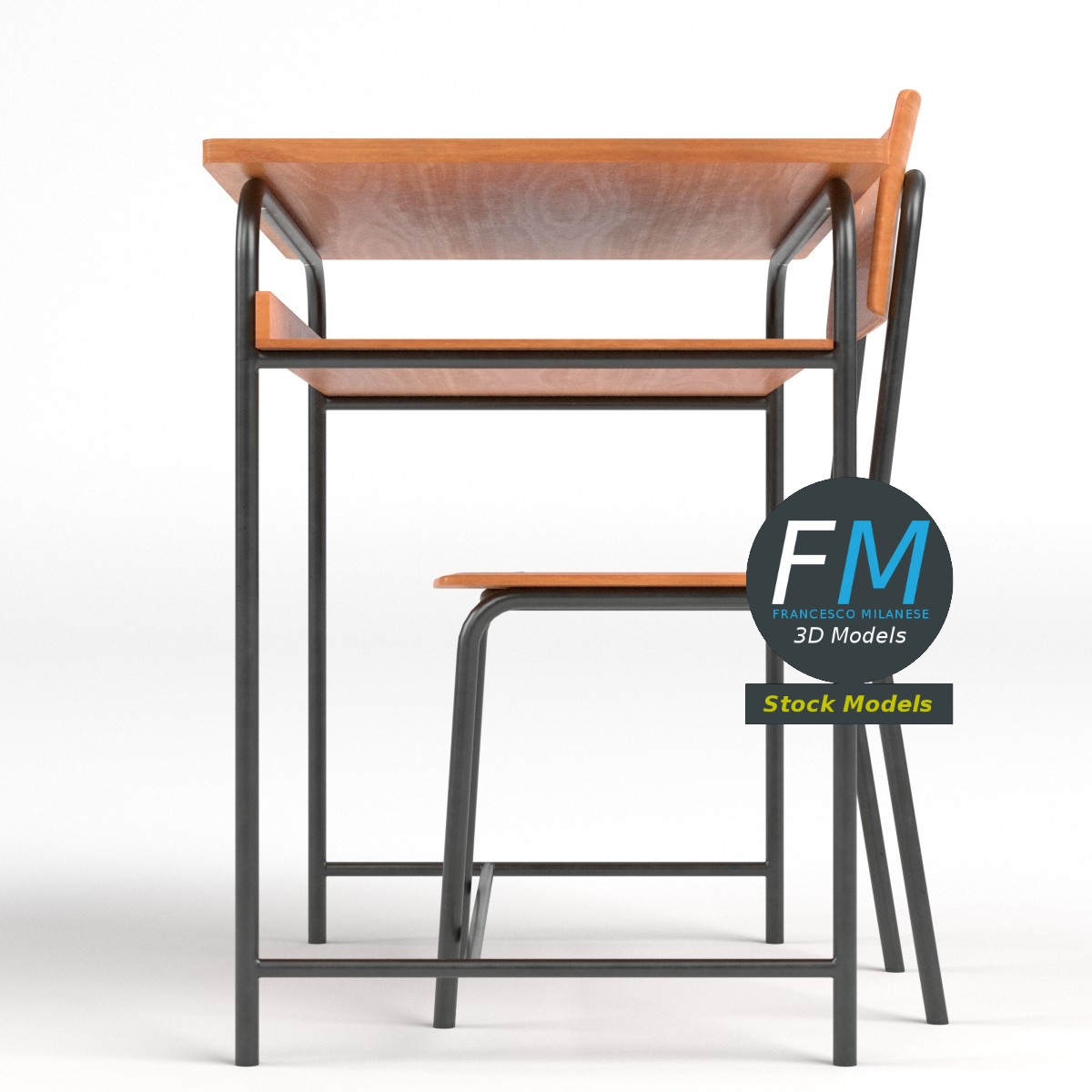 3D-Modell - Schulbank und Stuhl - 04