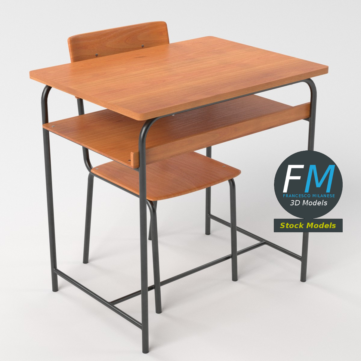 3D-Modell - Schulbank und Stuhl - 05