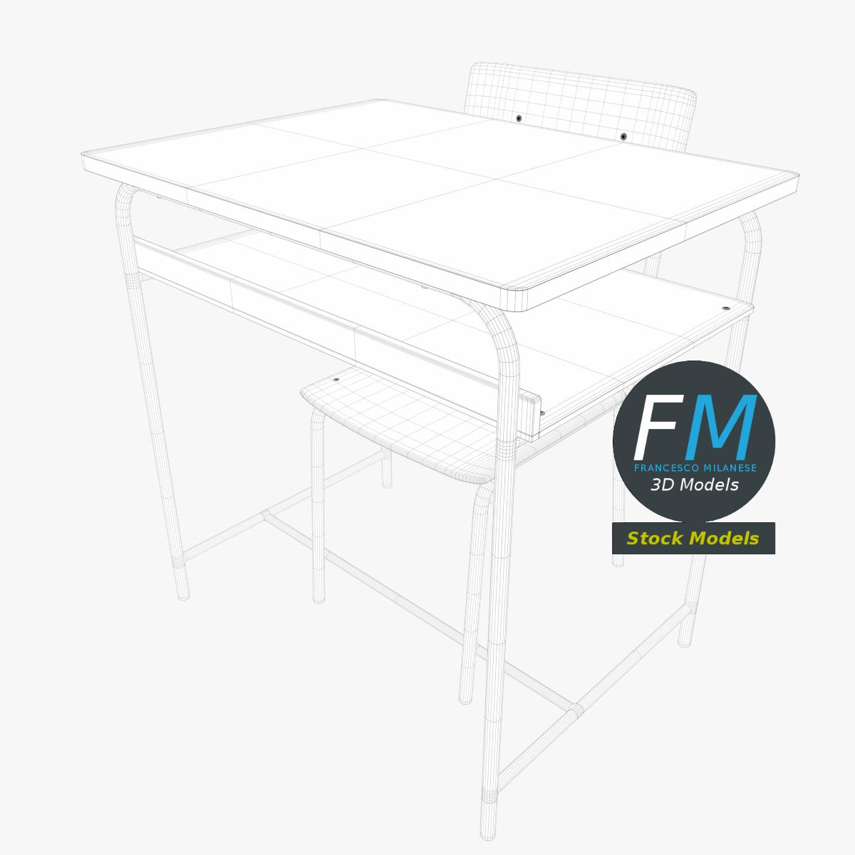 3D-Modell - Schulbank und Stuhl - 08