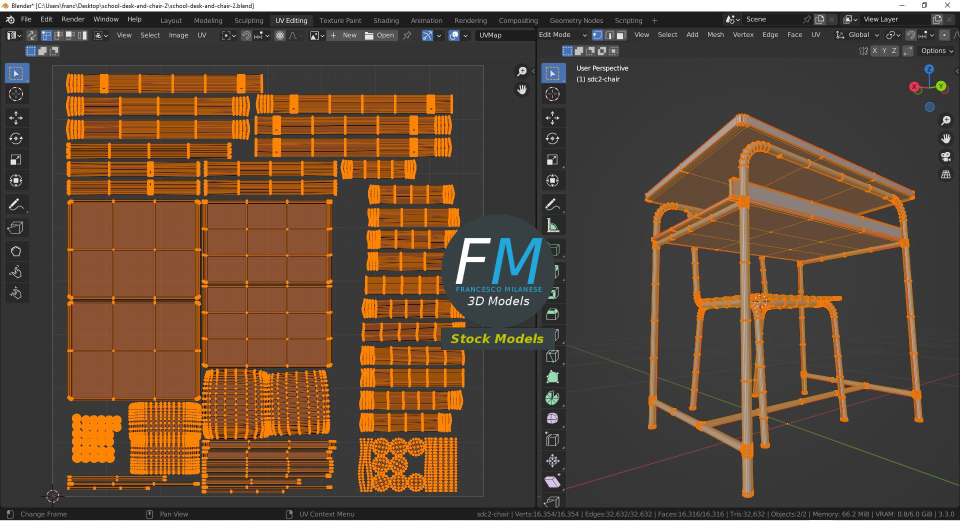 3D-Modell - Schulbank und Stuhl - 10