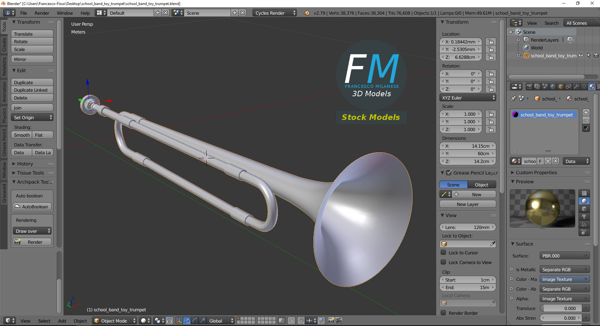 3D-Modell - Spielzeugtrompete für Schulband - 09