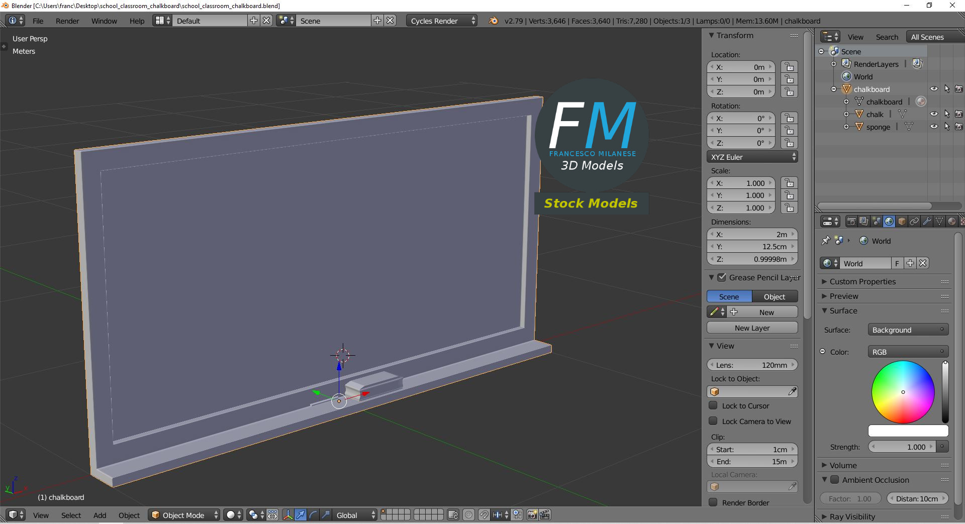 3D-Modell - Schultafel für Klassenzimmer - 09
