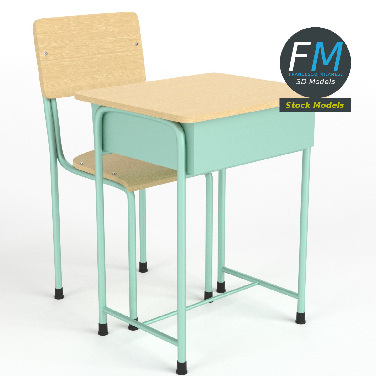 3D-Modell - Schulbank und Stuhl - 01