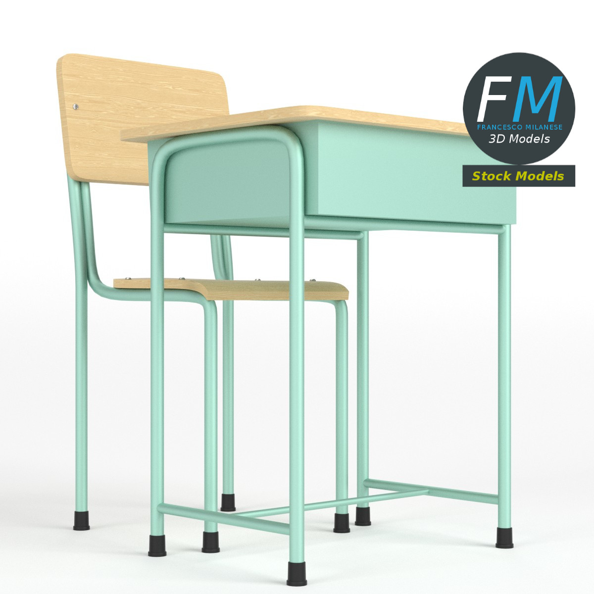 3D-Modell - Schulbank und Stuhl - 03
