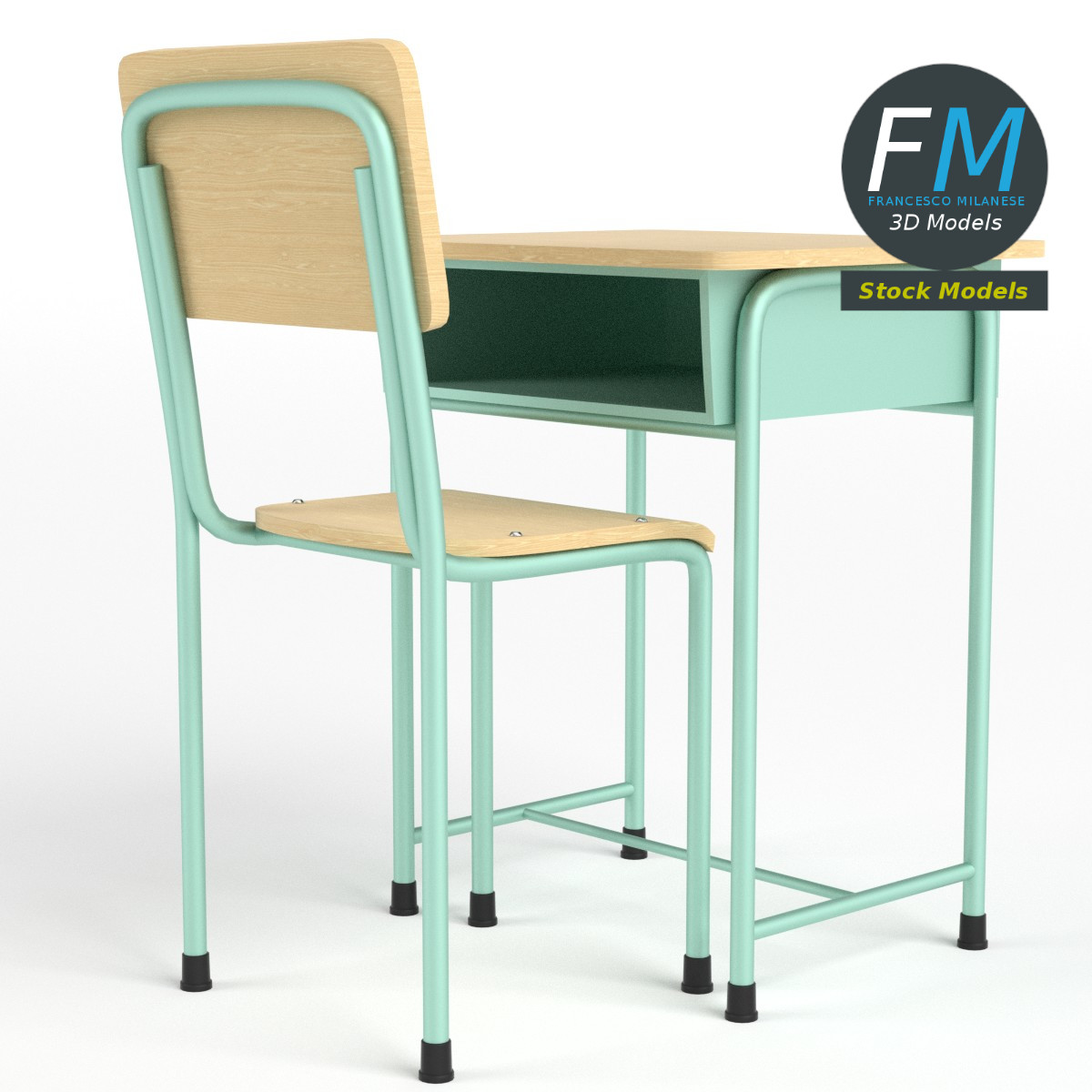 3D-Modell - Schulbank und Stuhl - 04