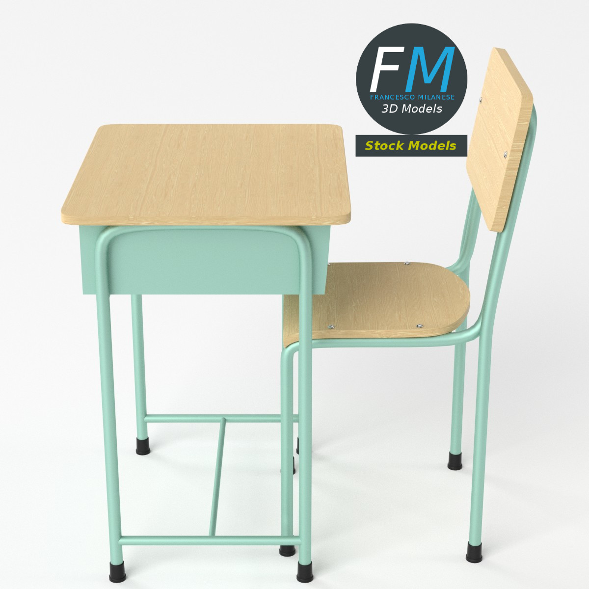 3D-Modell - Schulbank und Stuhl - 05