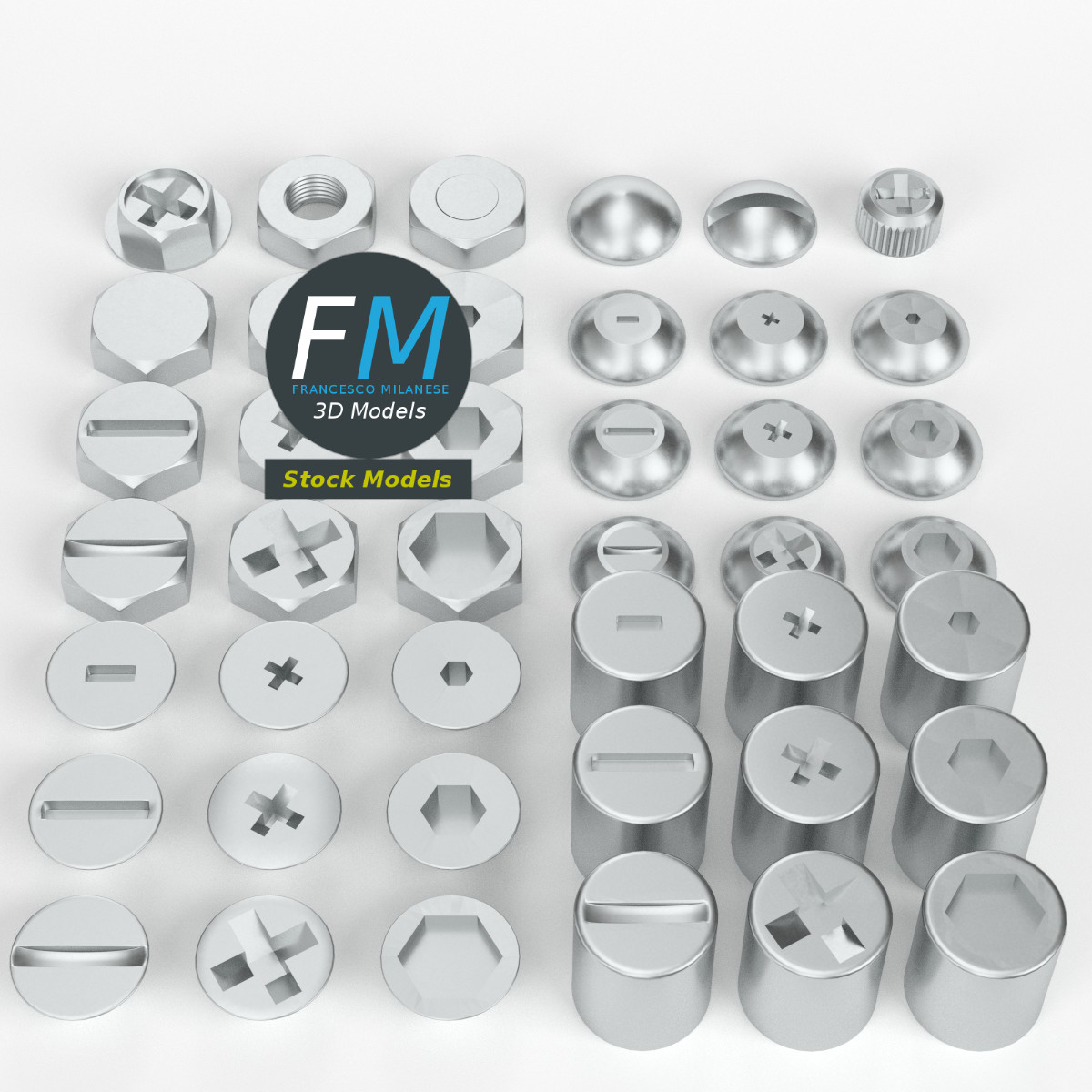 3D-Modell - Schraubenkopf-Sammlung - 01