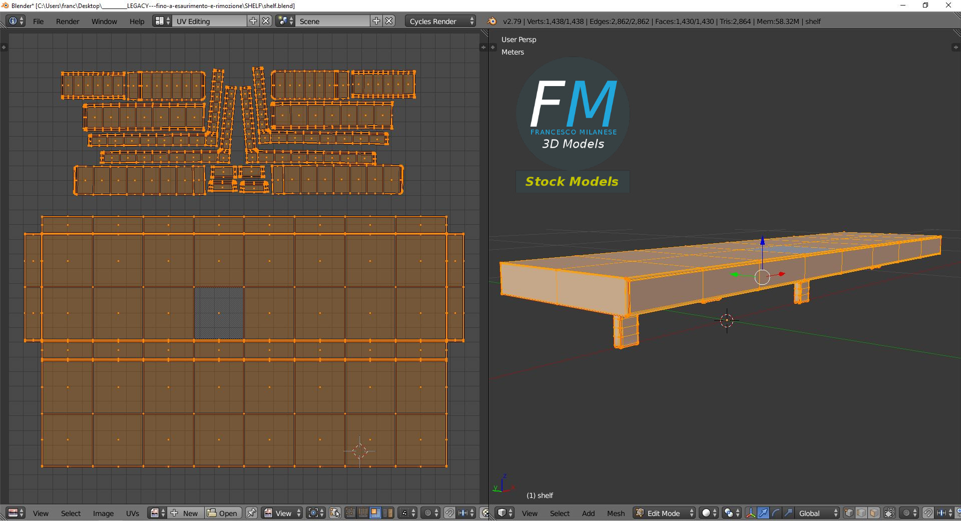 3D-Modell - Wandregal aus Holz - 10