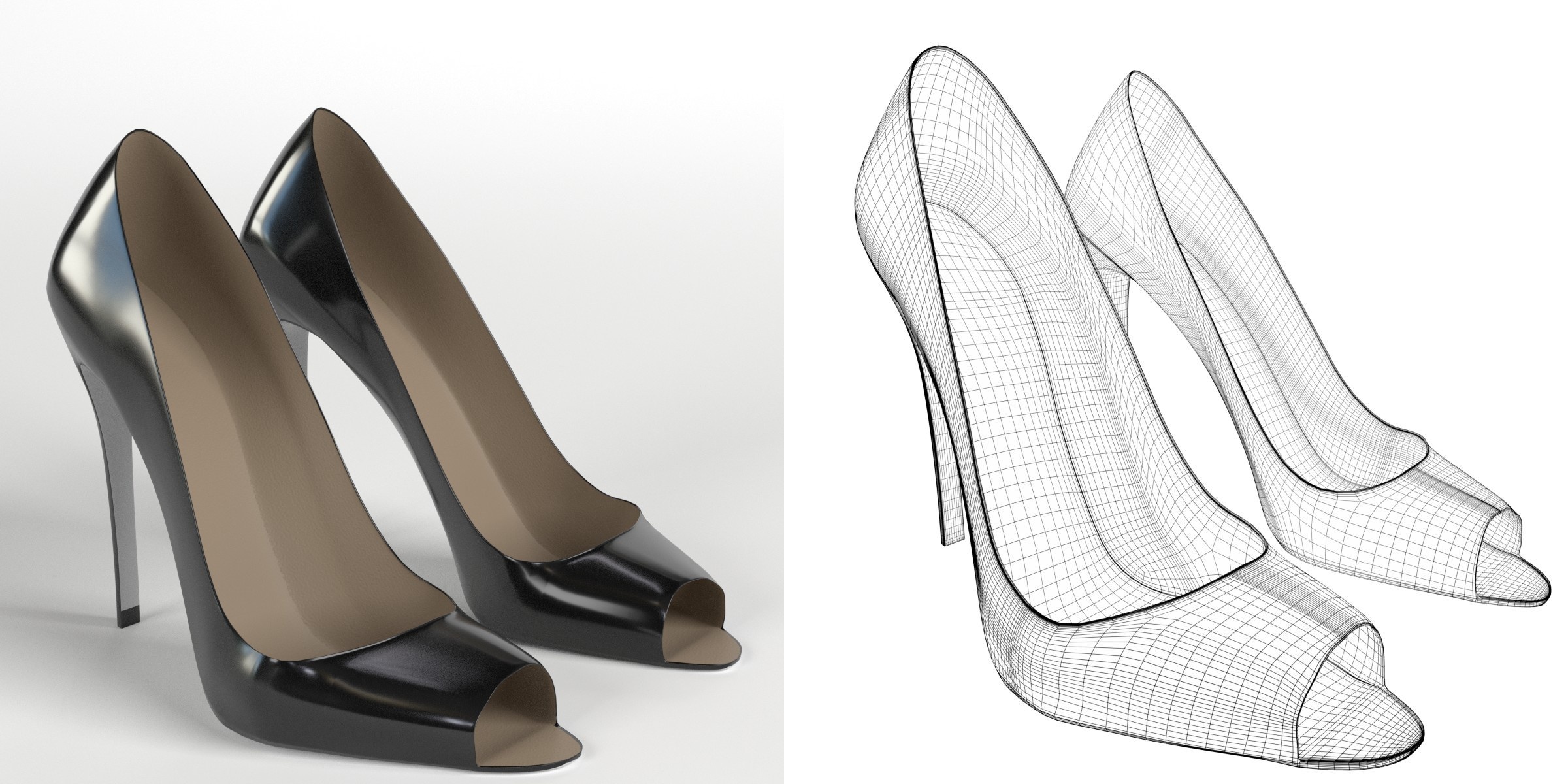 3D-Modell - Schwarze Peep-Toe-Pumps