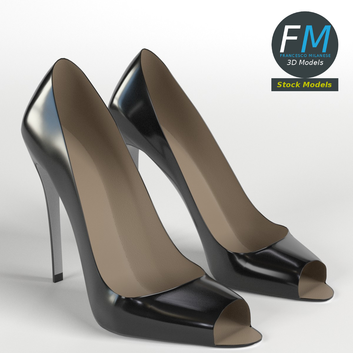 3D-Modell - Schwarze Peep-Toe-Pumps - 01