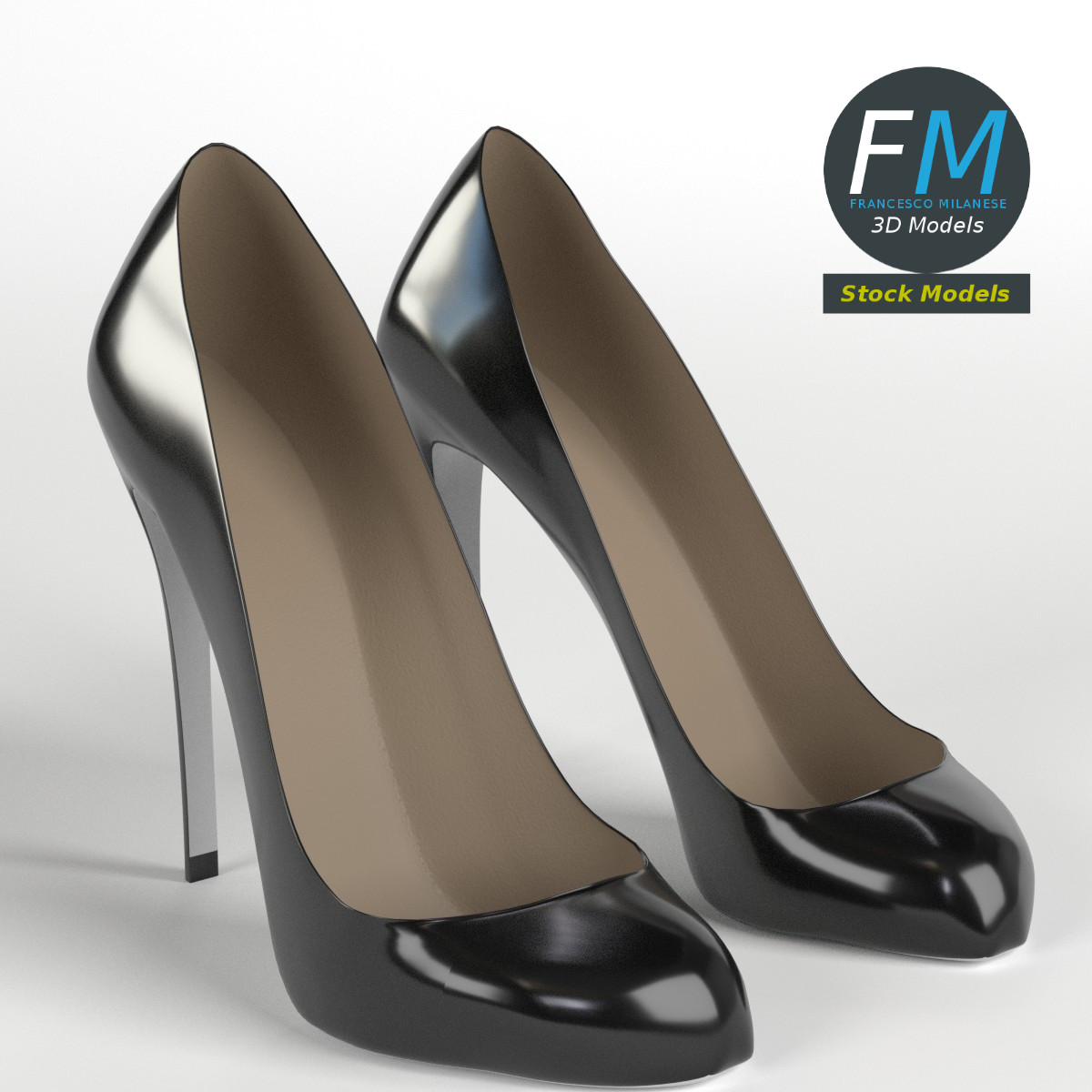3D-Modell - Schwarze Stiletto-Pumps - 01