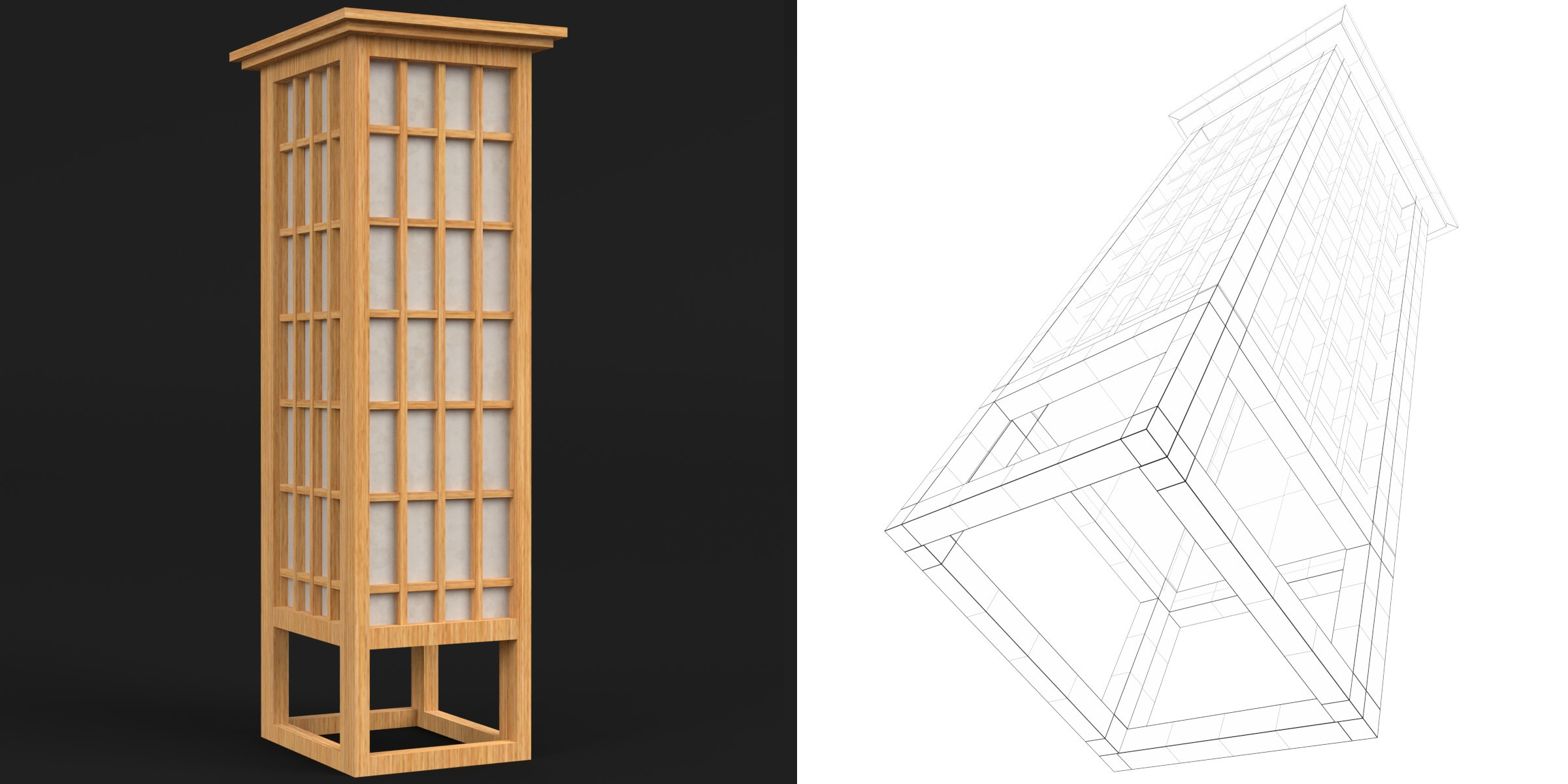3D-Modell - Japanische Shoji-Stehlampe