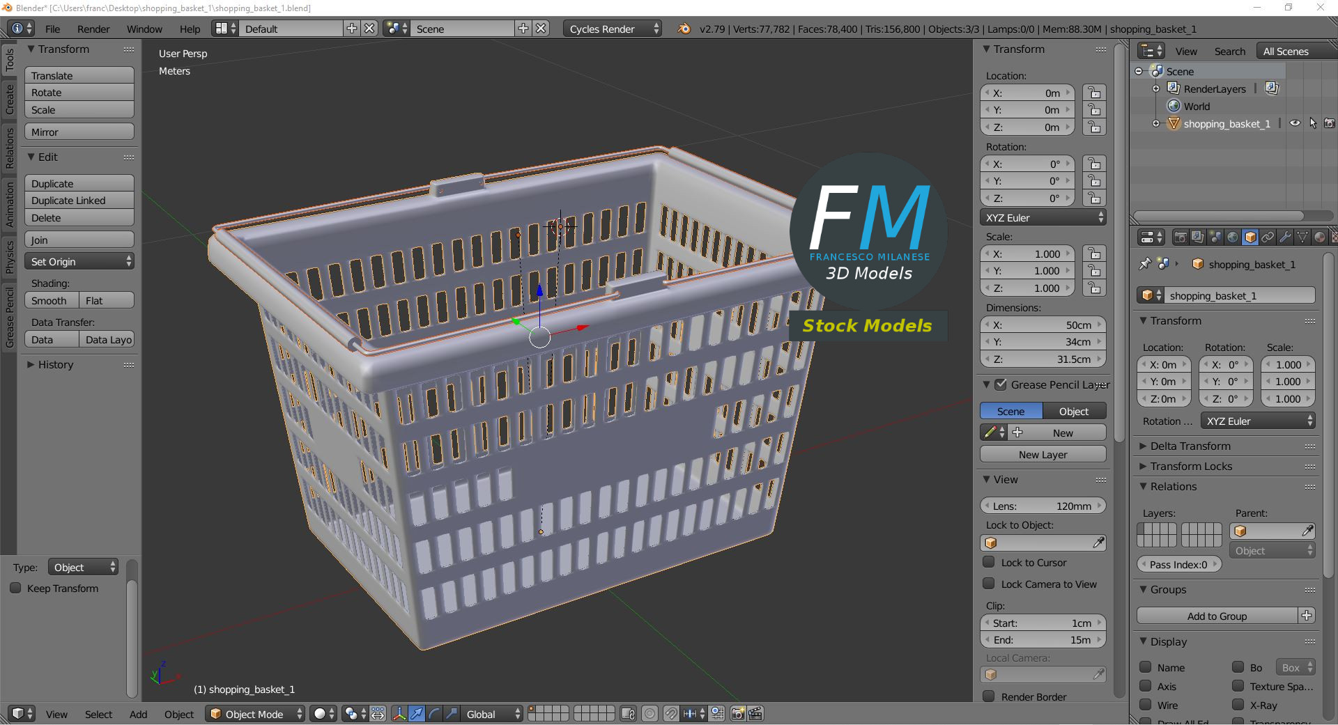3D-Modell - Grüner Einkaufskorb - 09