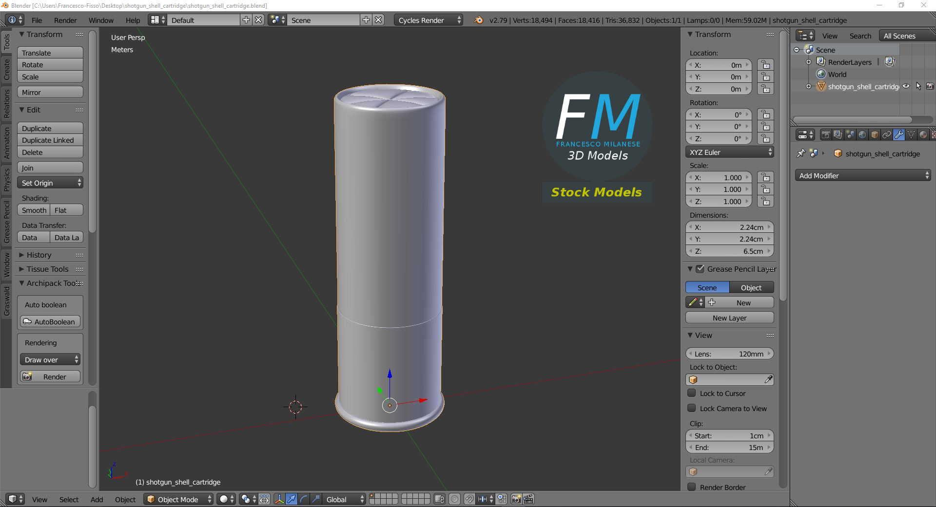 3D-Modell - Schrotpatrone - 09