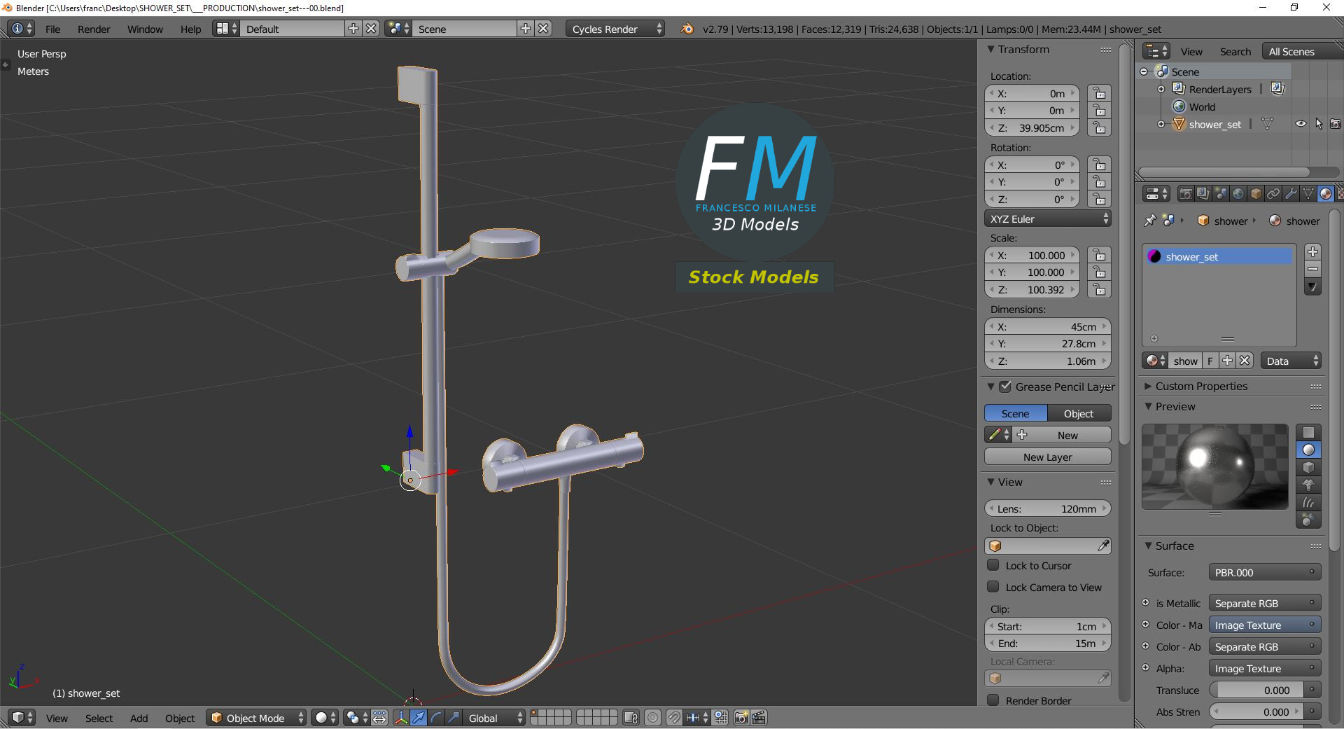 3D-Modell - Wandmontiertes Duschset - 09