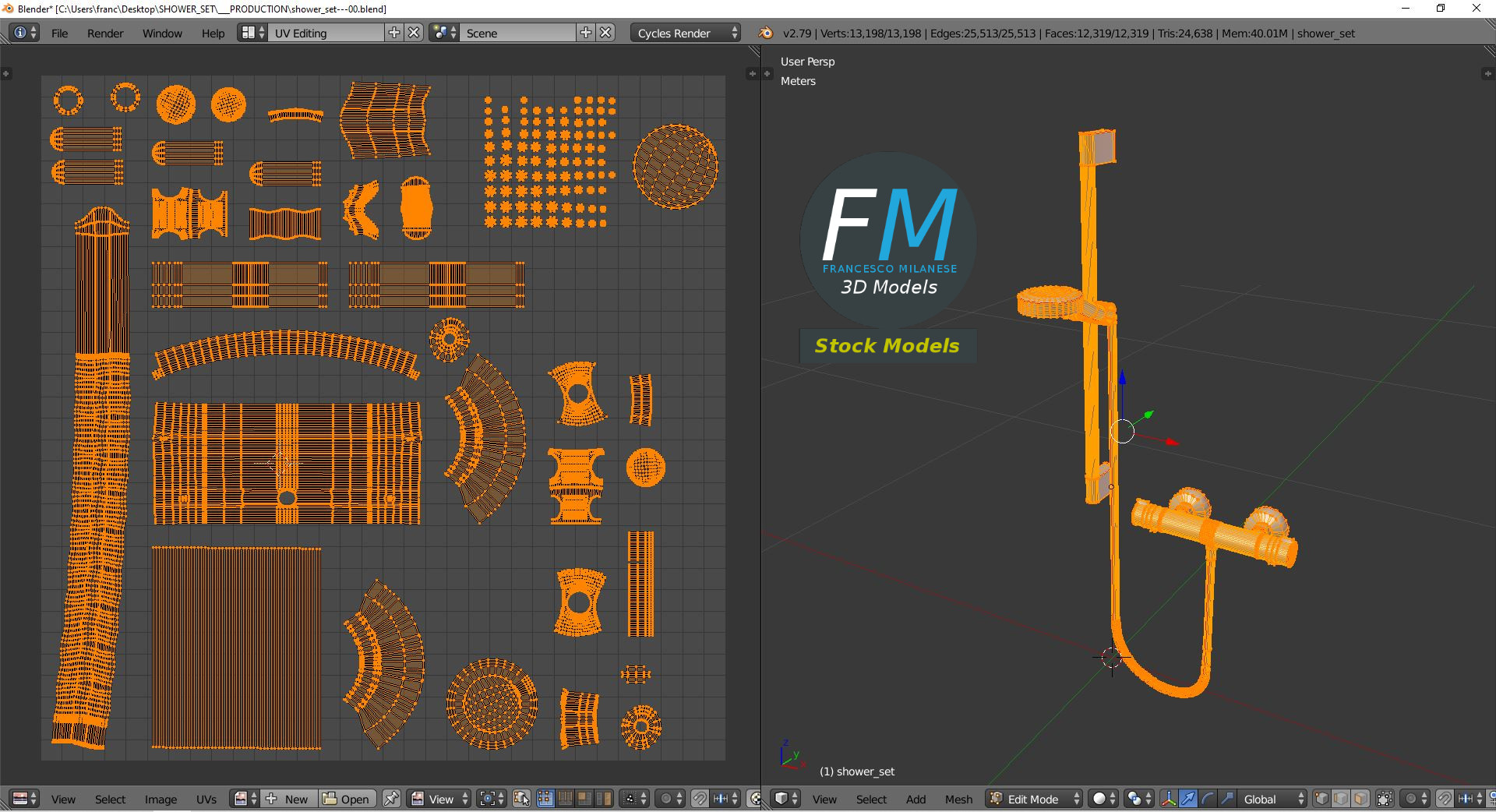3D-Modell - Wandmontiertes Duschset - 10