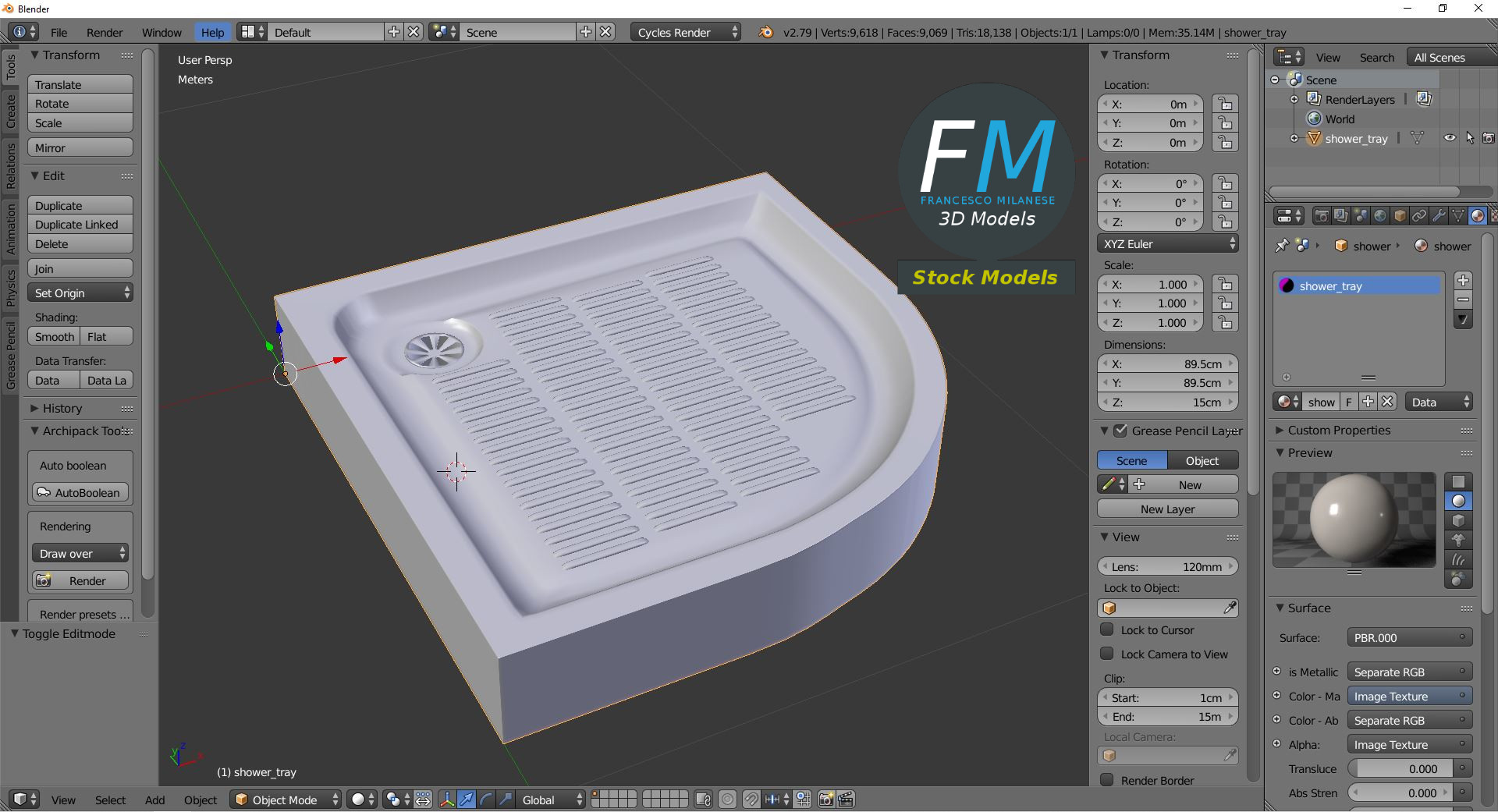 3D-Modell - Eckduschwanne - 09