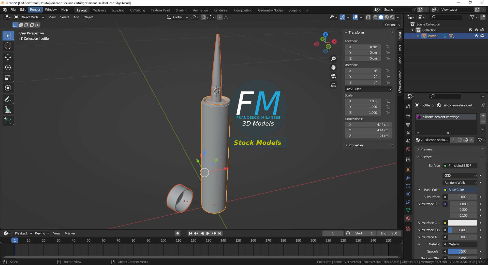 3D-Modell - Silikondichtstoff-Kartusche - 09