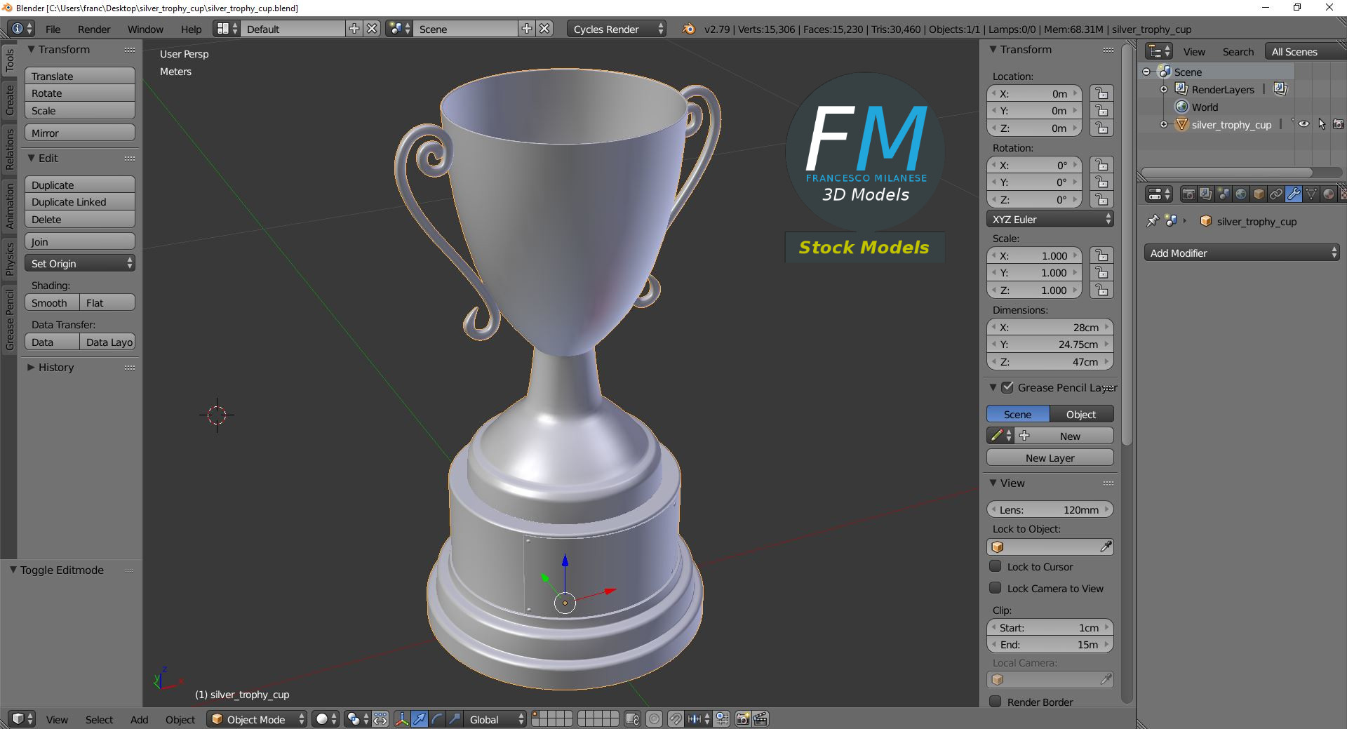 3D-Modell - Silberner Trophäenpokal - 09