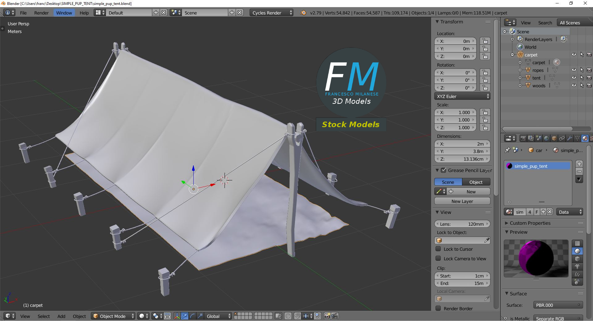 3D-Modell - Einfaches Firstzelt - 09