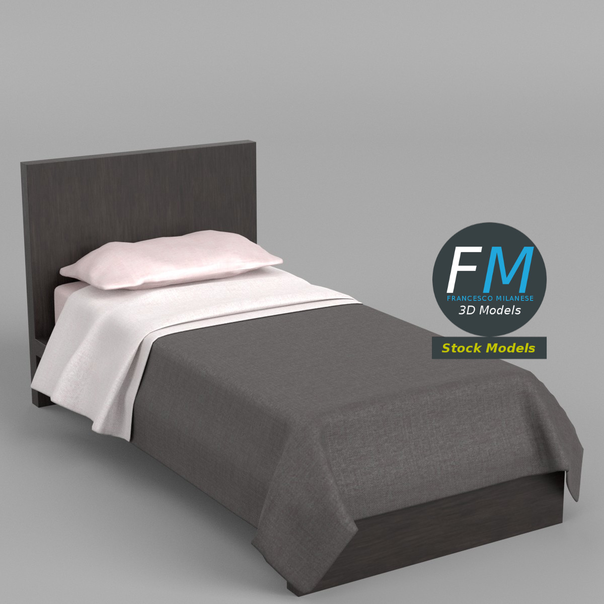 3D-Modell - Einzelbett - 01