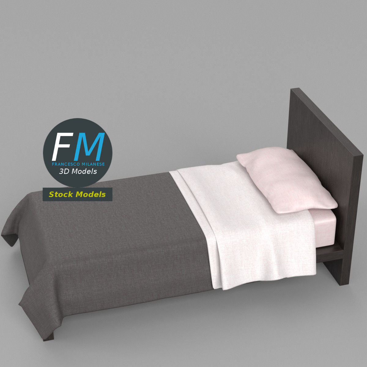 3D-Modell - Einzelbett - 02