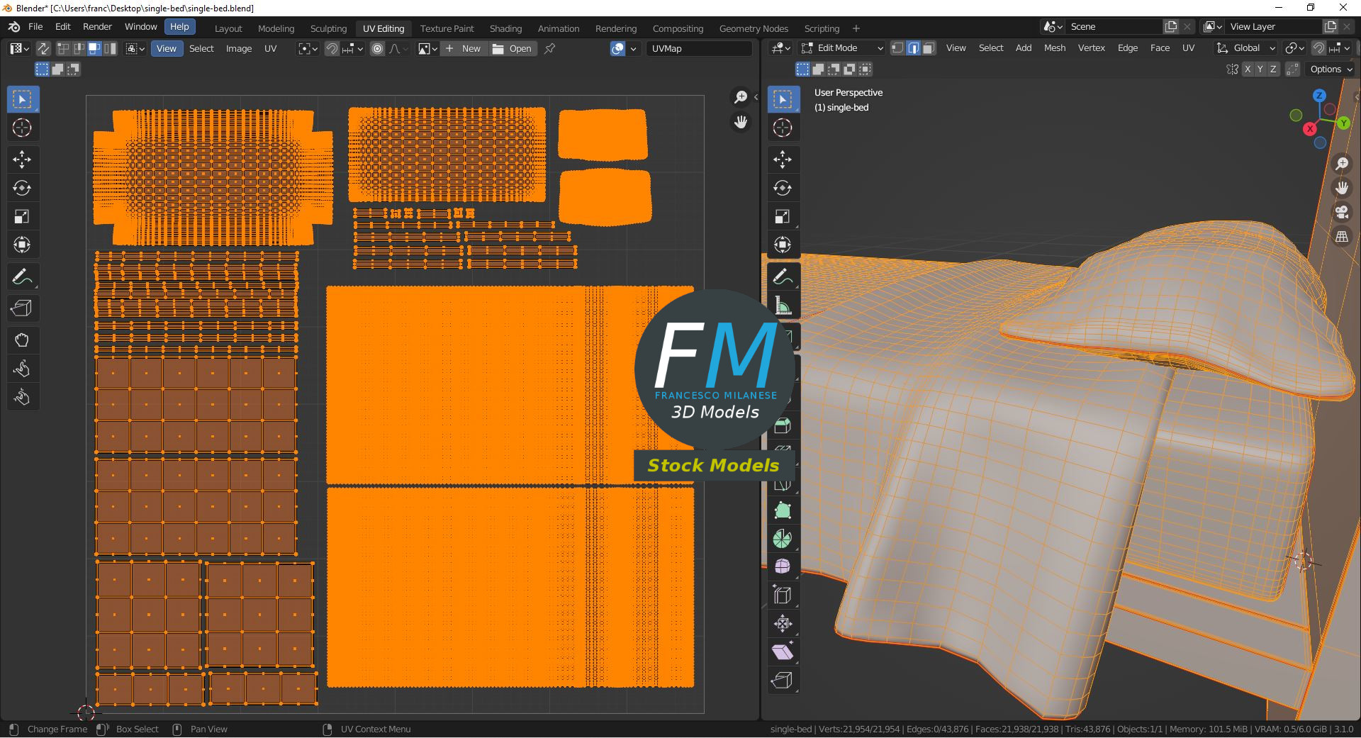 3D-Modell - Einzelbett - 10