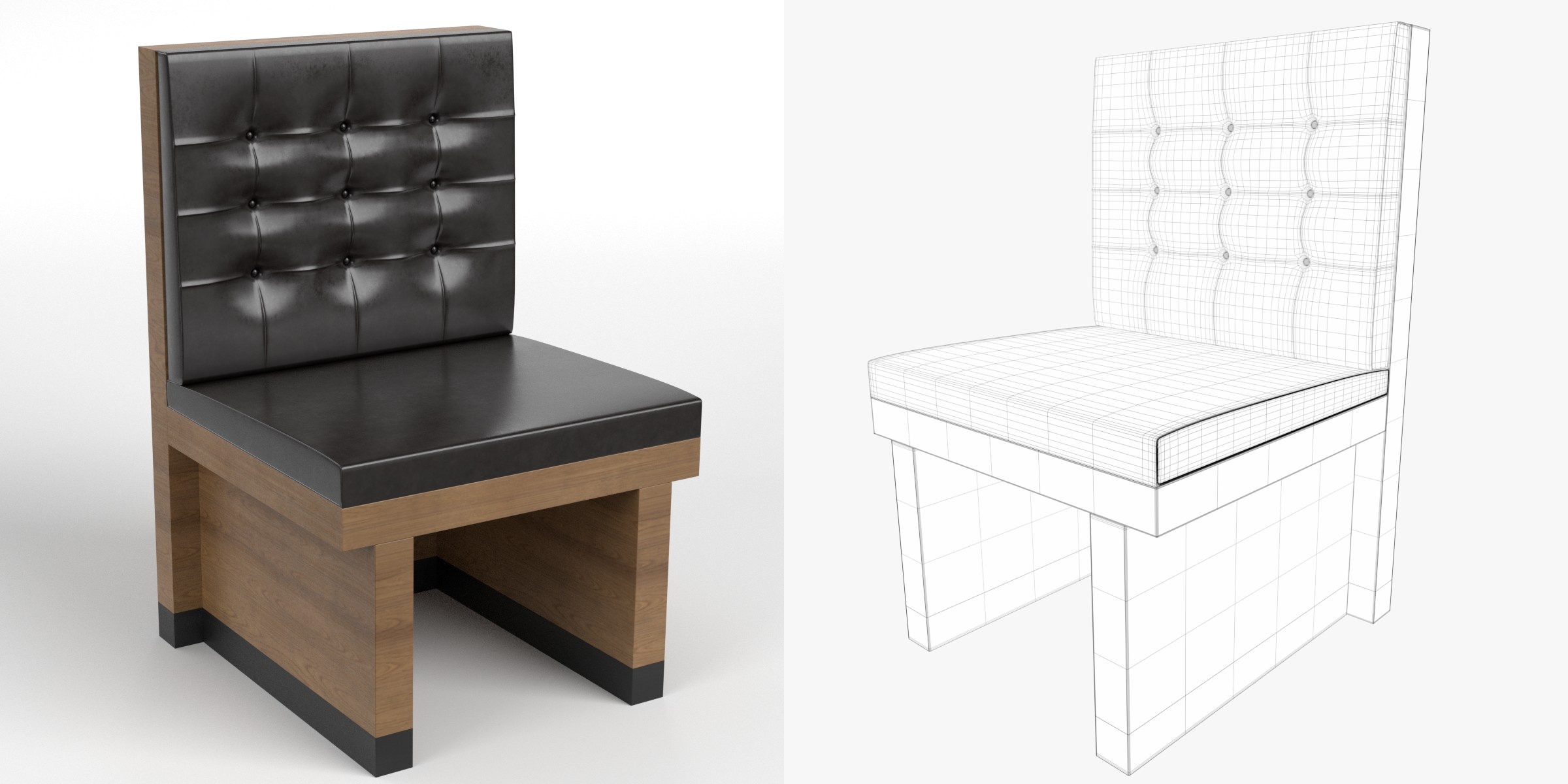 3D-Modell - Einsitzige Diner-Bankette im Chesterfield-Stil