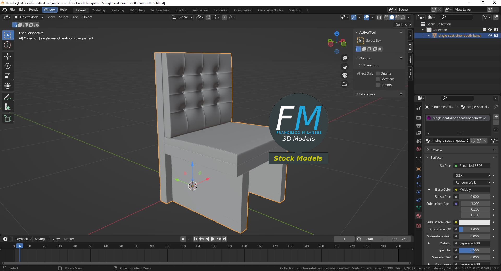 3D-Modell - Einsitzige Diner-Bankette im Chesterfield-Stil - 09