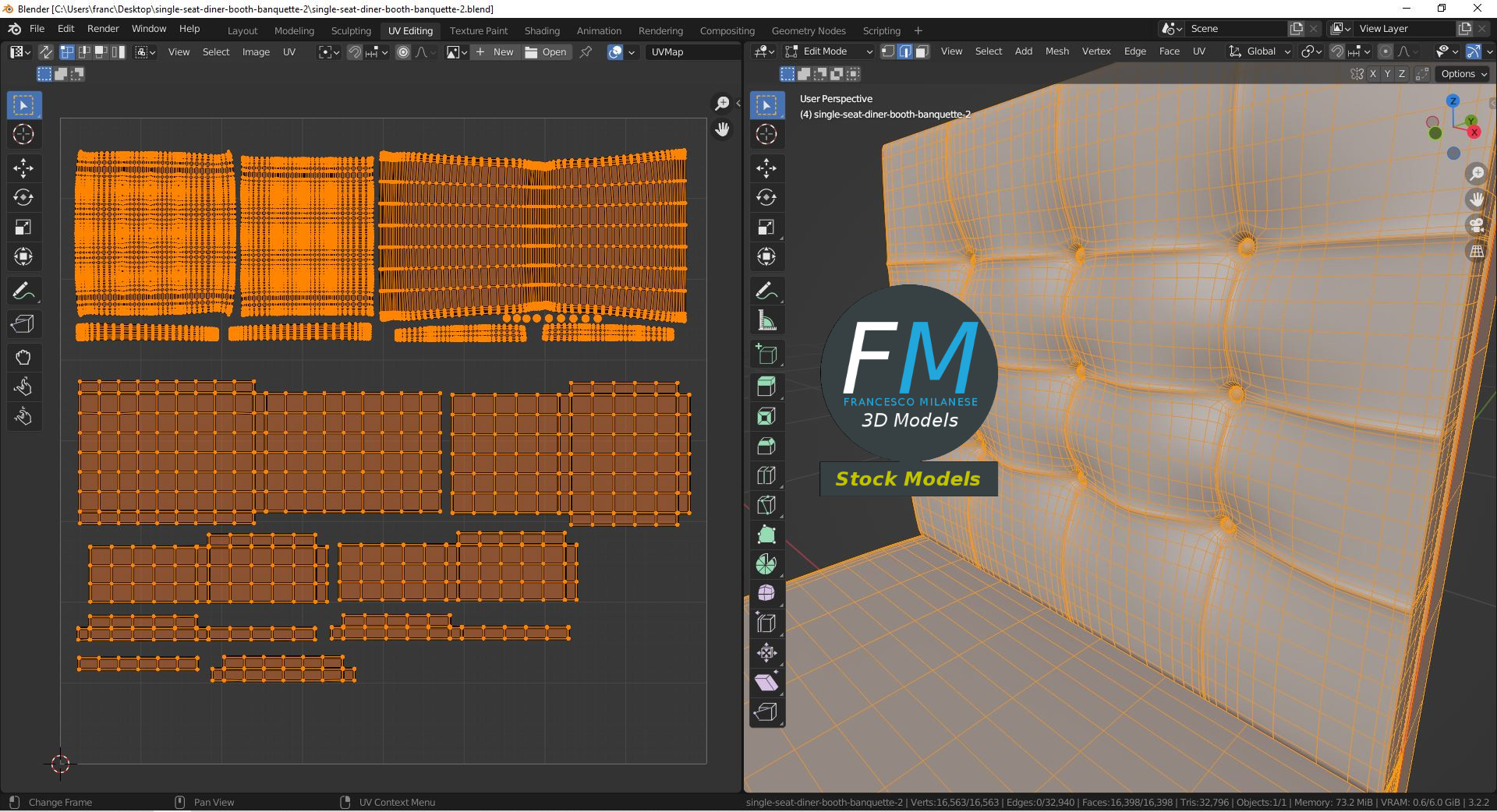 3D-Modell - Einsitzige Diner-Bankette im Chesterfield-Stil - 10