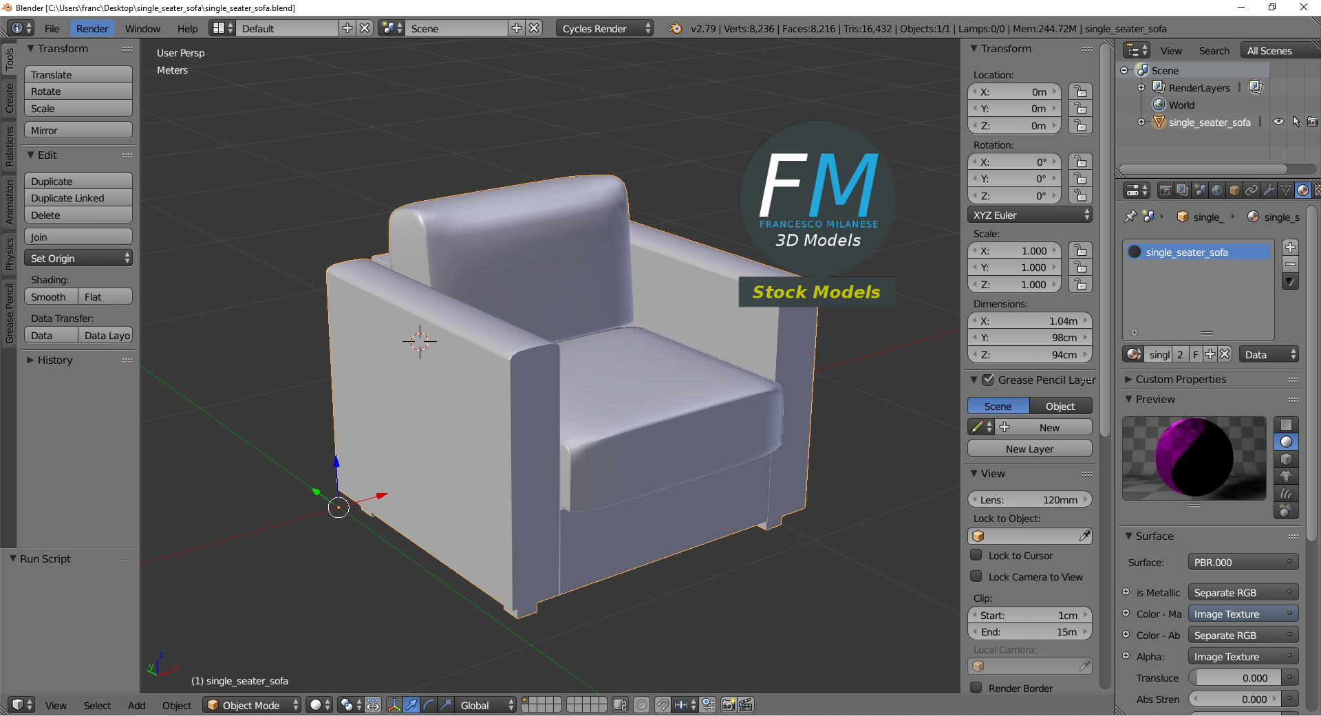 3D-Modell - Einsitzer-Sofa - 09