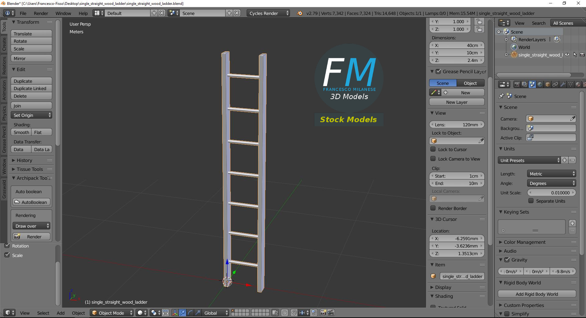 3D-Modell - Gerade Holzleiter - 09