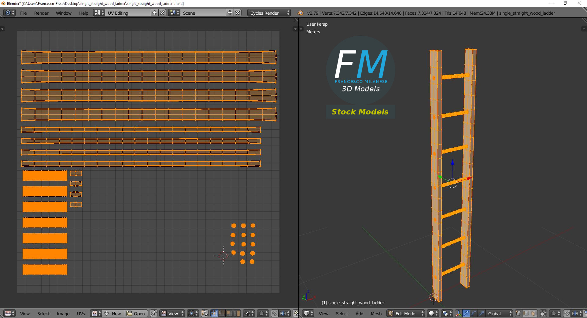 3D-Modell - Gerade Holzleiter - 10