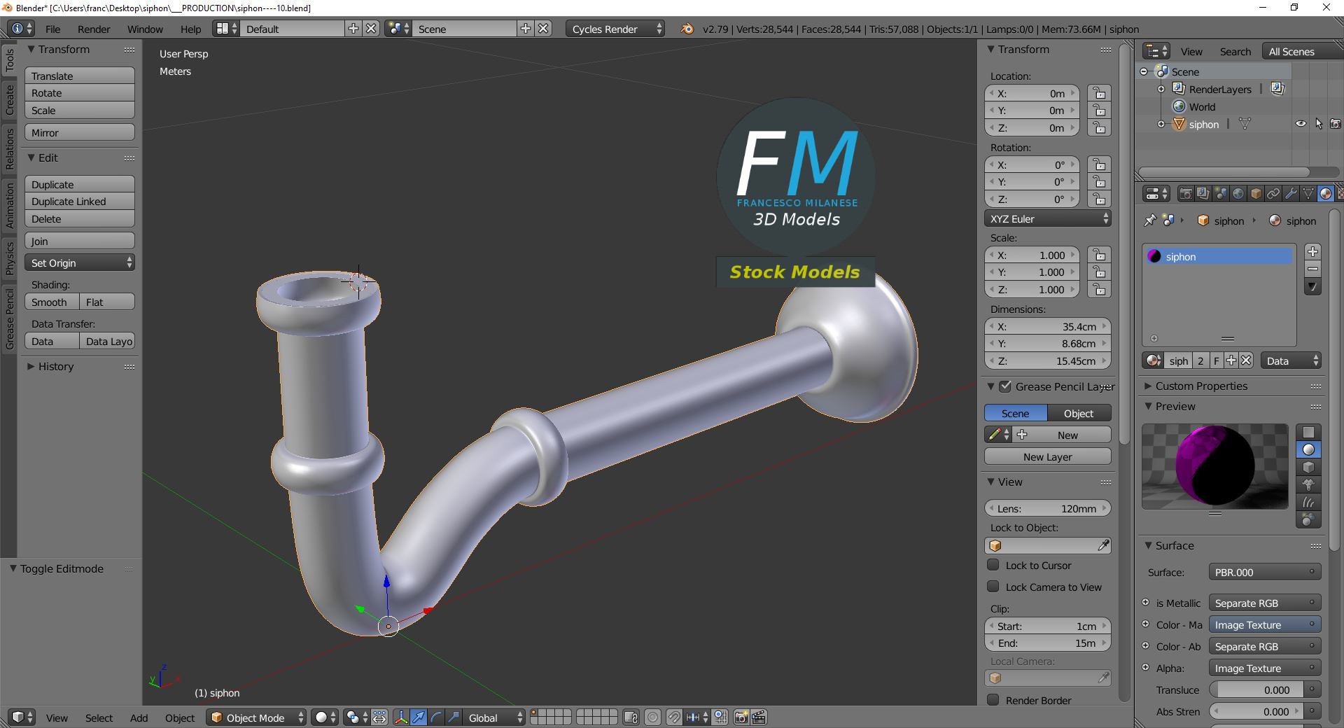 3D-Modell - Waschbecken-Siphon - 09
