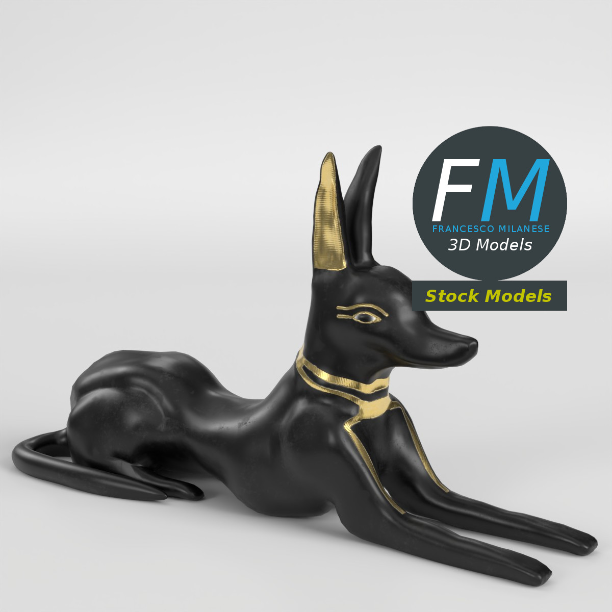 3D-Modell - Sitzende Anubis-Statue - 01