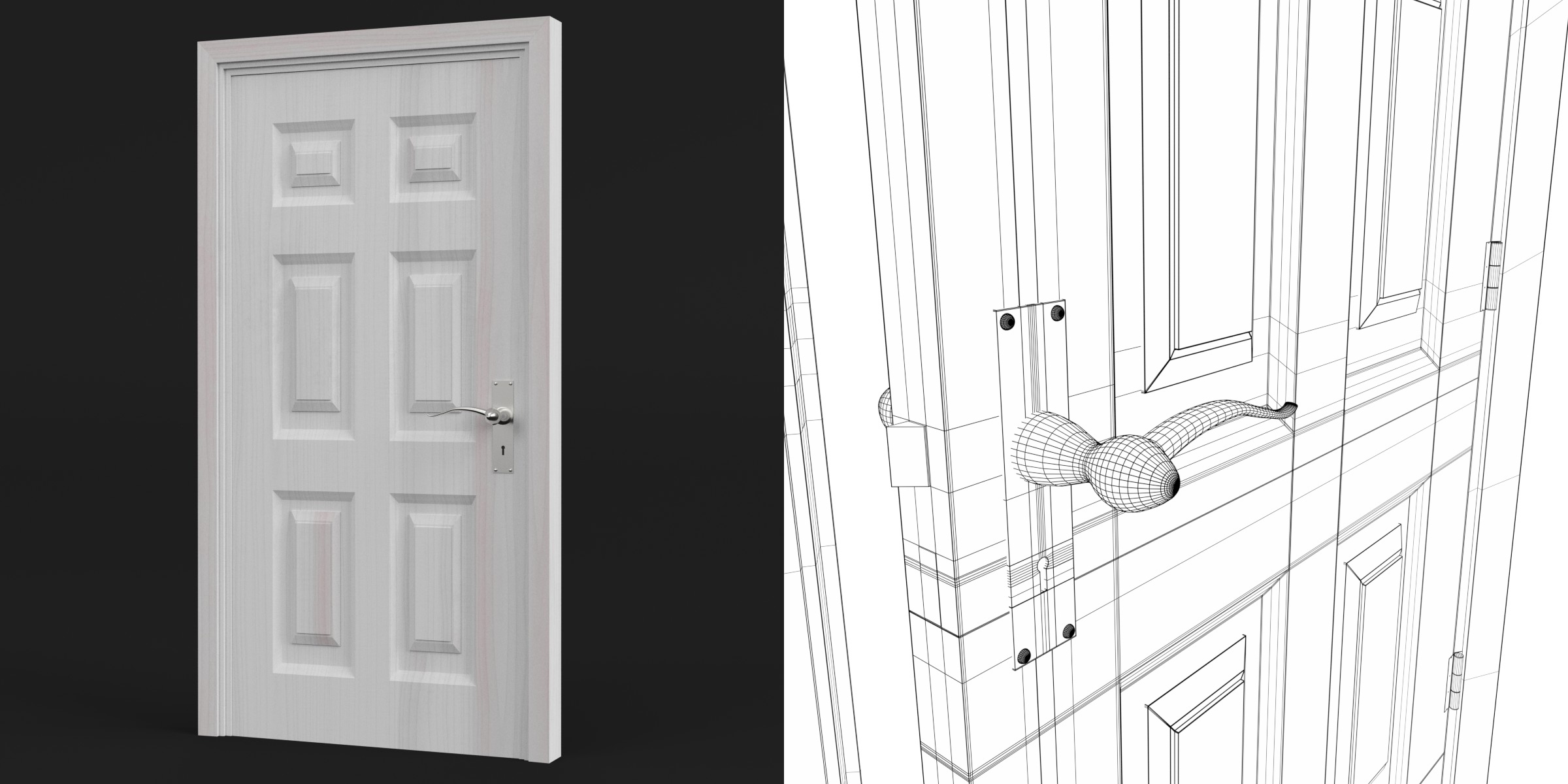 3D-Modell - Tür mit Sechs Erhabenen Füllungen