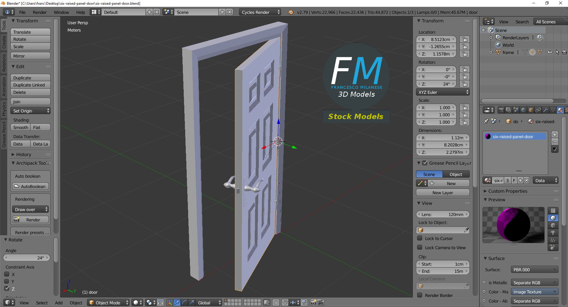 3D-Modell - Tür mit Sechs Erhabenen Füllungen - 09