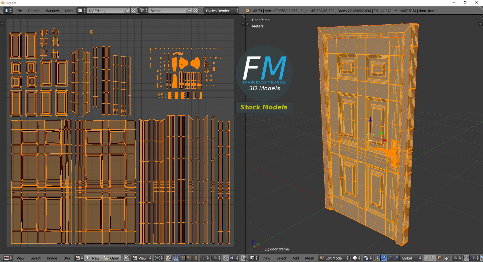 3D-Modell - Tür mit Sechs Erhabenen Füllungen - 10