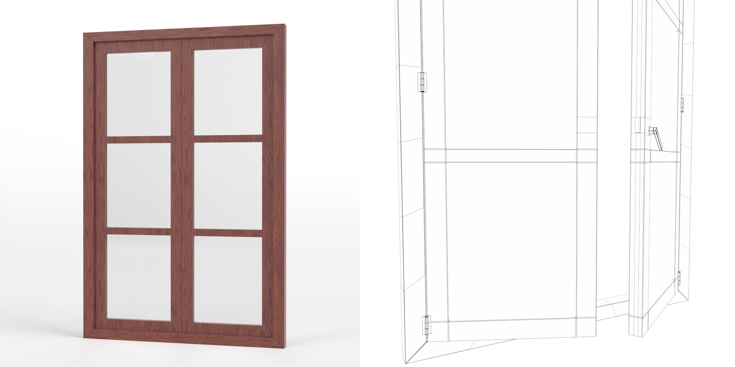 3D-Modell - Doppelfenster mit Sechs Feldern