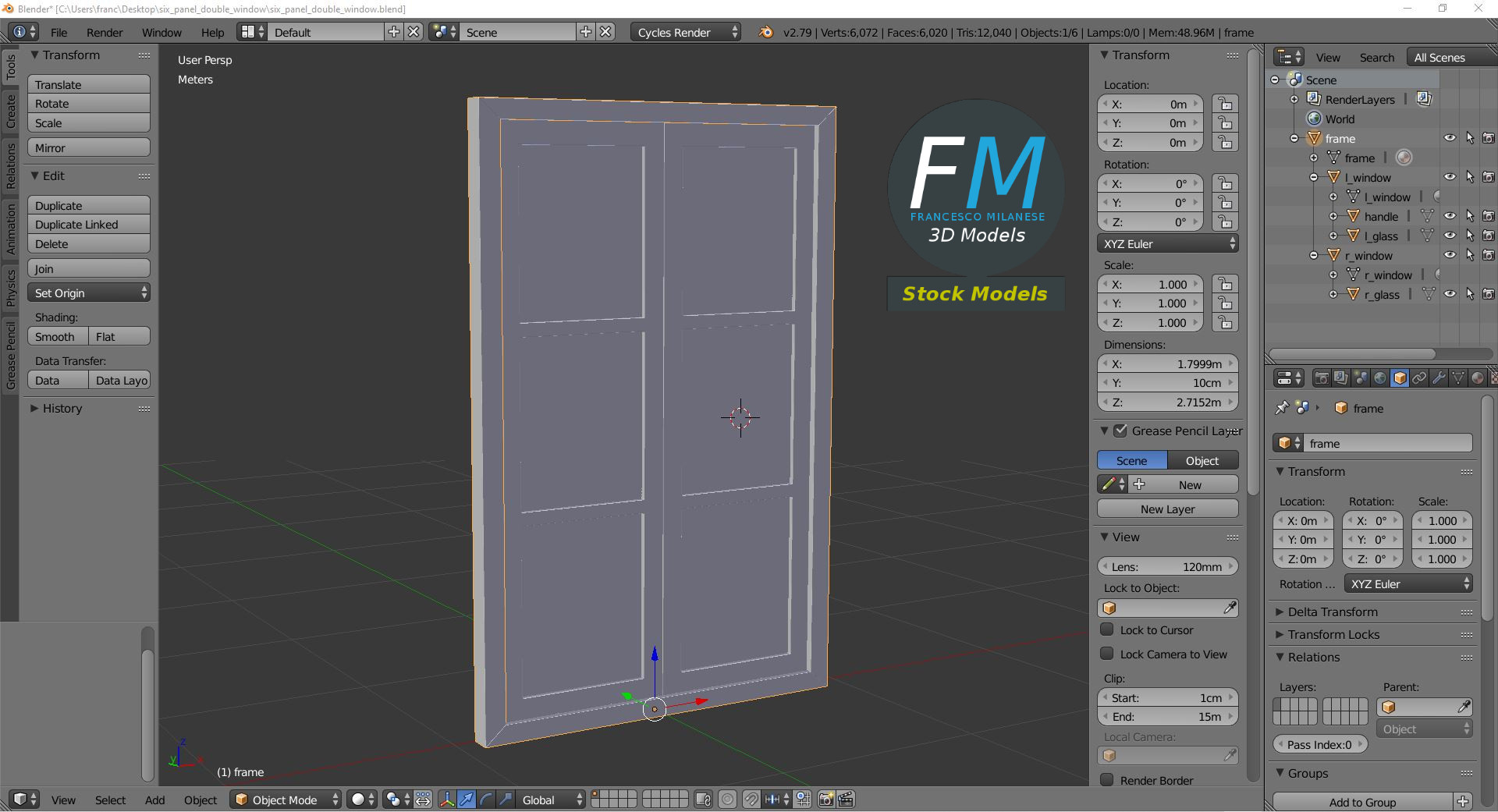 3D-Modell - Doppelfenster mit Sechs Feldern - 09