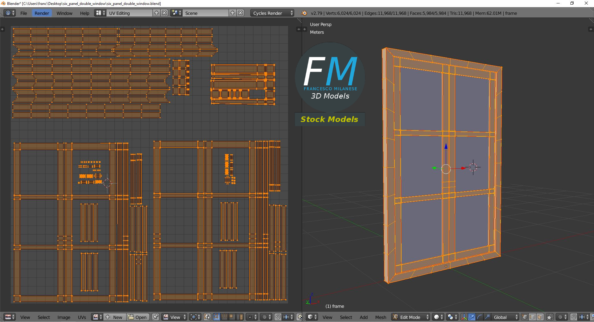 3D-Modell - Doppelfenster mit Sechs Feldern - 10