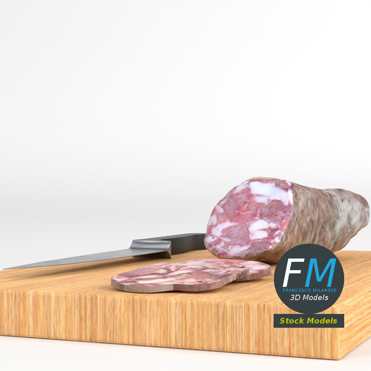 3D-Modell - Salamischeiben auf Holzschneidebrett - 03