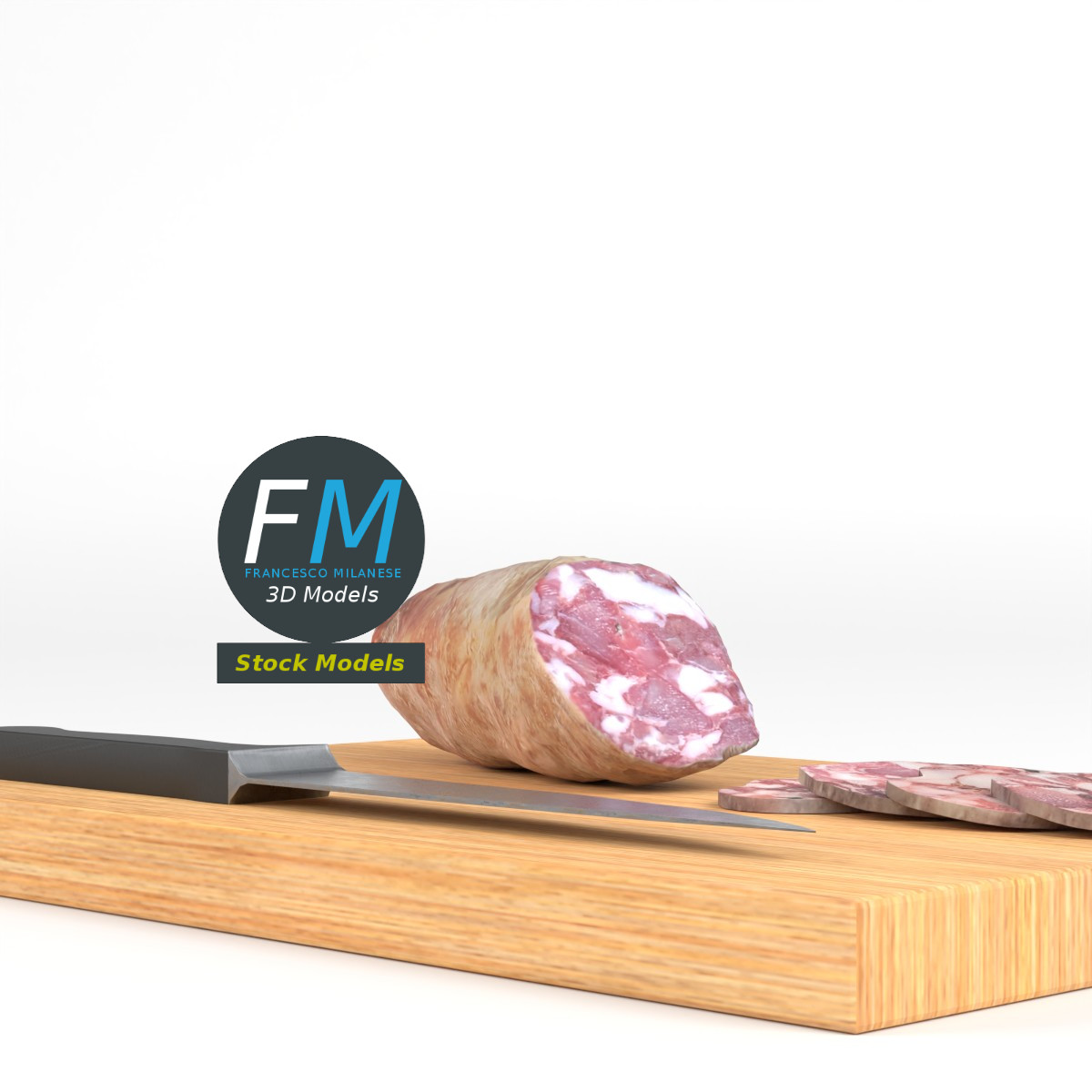 3D-Modell - Salamischeiben auf Holzschneidebrett - 04