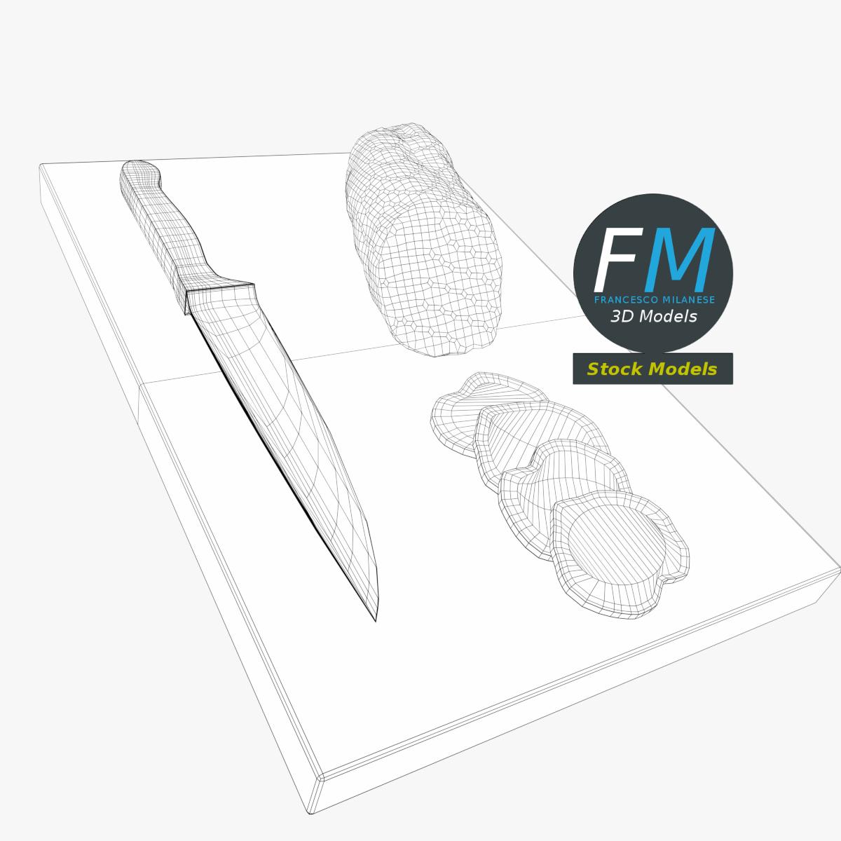 3D-Modell - Salamischeiben auf Holzschneidebrett - 07