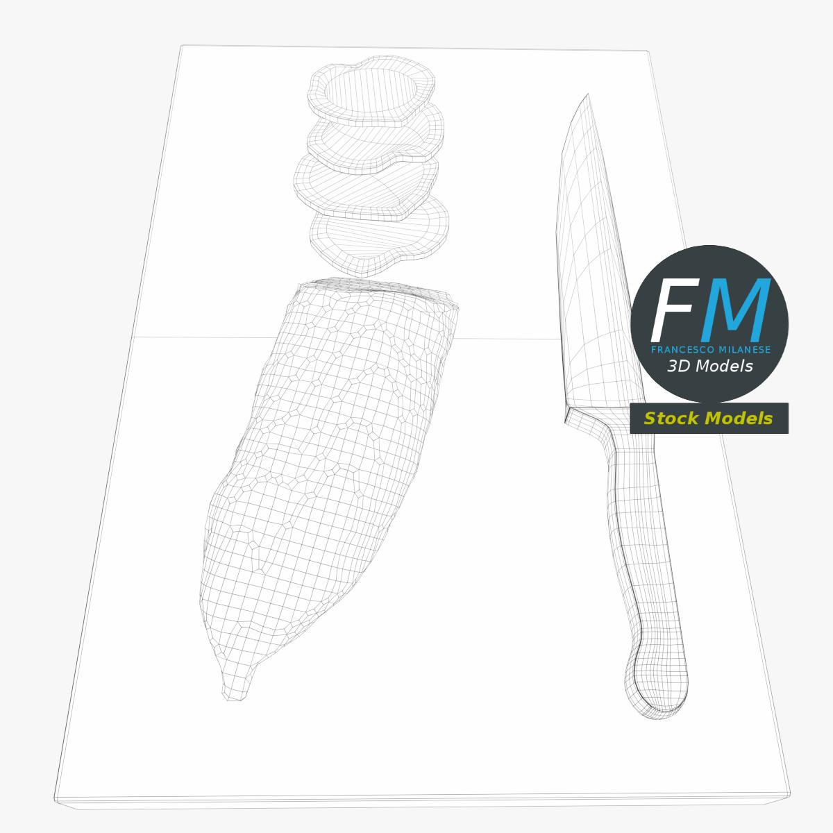 3D-Modell - Salamischeiben auf Holzschneidebrett - 08